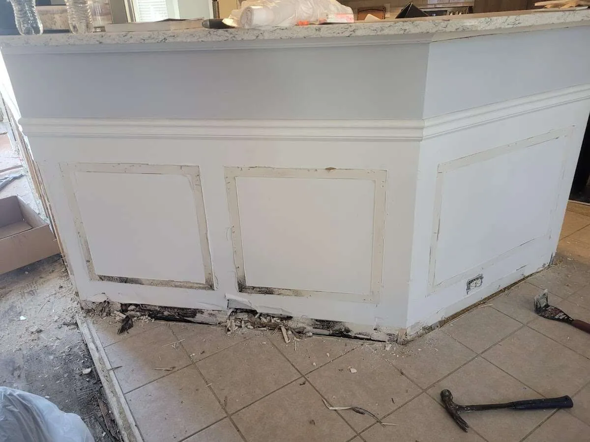 Water damage and mold on kitchen during Storm Damage Restoration in Diamond Springs